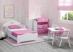 Delta Children Toddler Beds Princess Crown Wood Toddler Bed, White/Pink