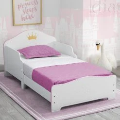 Delta Children Toddler Beds Princess Crown Wood Toddler Bed, White/Pink