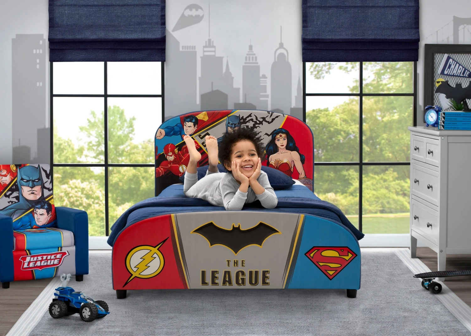 Delta Children Twin Beds & Headboards DC Comics Justice League Upholstered Twin Bed 5 Delta Children Twin Beds & Headboards DC Comics Justice League Upholstered Twin Bed