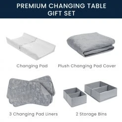 Serta 7-Piece Essential Changing Table Set - Newborn Baby Gift Set For Boys And Girls – Set Includes Changing Pad, Plush Changing Pad Cover, 3 Changing Pad Liners And 2 Storage Bins