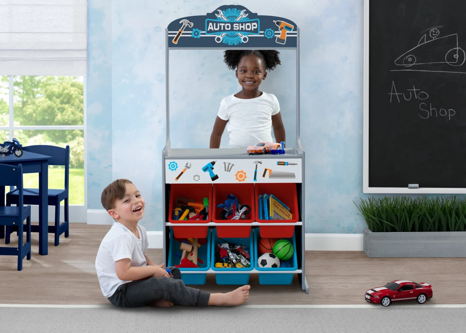 Delta Children Reversible 4-in-1 Pretend Play Center With Chalkboard & Storage 4 Delta Children Reversible 4-in-1 Pretend Play Center With Chalkboard & Storage