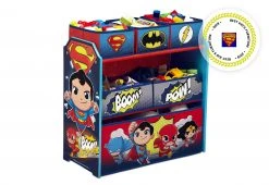 Delta Children Super Friends (Batman | Robin | Superman | Wonder Woman | The Flash) Multi-Bin Toy Organizer Storage