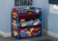Delta Children Super Friends (Batman | Robin | Superman | Wonder Woman | The Flash) Multi-Bin Toy Organizer Storage