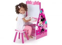 Delta Children Minnie Mouse Deluxe Kids Art Table - Easel, Desk, Stool, Toy Organizer