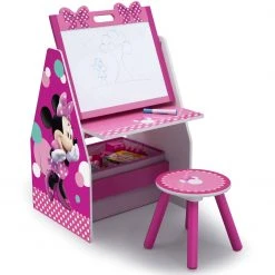 Delta Children Minnie Mouse Deluxe Kids Art Table - Easel, Desk, Stool, Toy Organizer