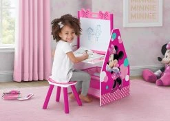 Delta Children Minnie Mouse Deluxe Kids Art Table - Easel, Desk, Stool, Toy Organizer