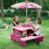 Delta Children Outdoor Minnie Mouse 4 Seat Activity Picnic Table With Umbrella And LEGO Compatible Tabletop