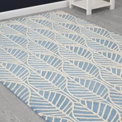 Delta Children What's New Blue Palm Hand-Tufted 100% Wool Area Rug 5x8
