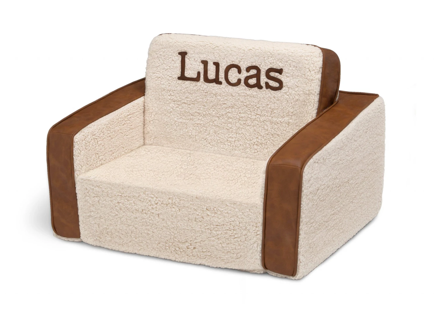 Delta Children Personalized Cozee Flip-Out Sherpa And Faux Leather 2-in-1 Convertible Chair To Lounger For Kids Personalization 6 Delta Children Personalized Cozee Flip-Out Sherpa And Faux Leather 2-in-1 Convertible Chair To Lounger For Kids Personalization