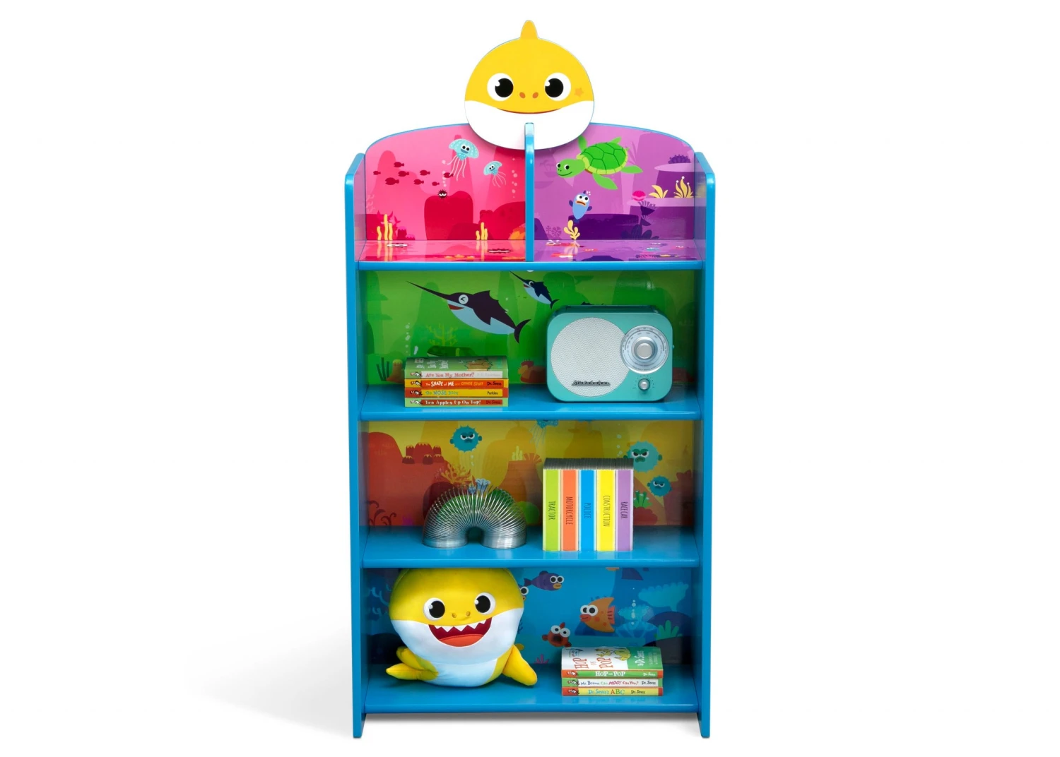 Delta Children Storage Baby Shark Wooden Playhouse 4-Shelf Bookcase For Kids 4 Delta Children Storage Baby Shark Wooden Playhouse 4-Shelf Bookcase For Kids