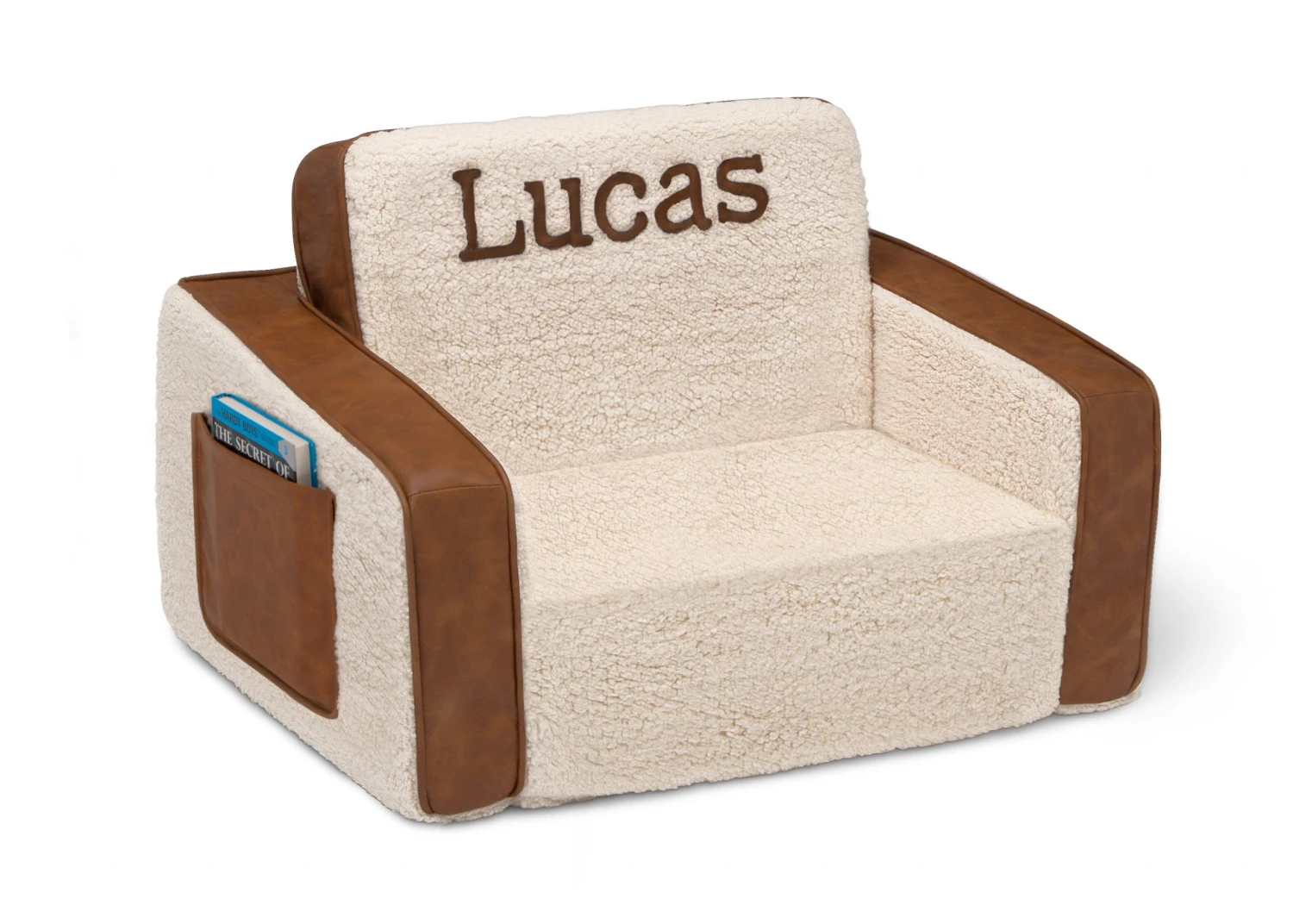 Delta Children Personalized Cozee Flip-Out Sherpa And Faux Leather 2-in-1 Convertible Chair To Lounger For Kids Personalization 5 Delta Children Personalized Cozee Flip-Out Sherpa And Faux Leather 2-in-1 Convertible Chair To Lounger For Kids Personalization