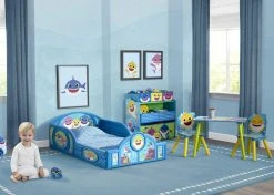 Delta Children Baby Shark Plastic Sleep And Play Toddler Bed With Attached Guardrails
