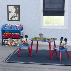 Delta Children Mickey Mouse 4-Piece Playroom Solution – Set Includes Table And 2 Chairs And 6-Bin Toy Organizer Table & Chair Sets