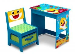Delta Children Baby Shark Wood Art Desk And Chair Set With Dry Erase Top And Reusable Stickers Activity Desks
