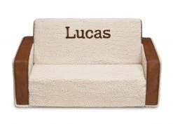 Delta Children Personalized Cozee Flip-Out Sherpa And Leather 2-in-1 Convertible Sofa To Lounger For Kids