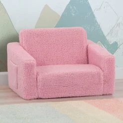 Delta Children Kids’ Chairs Cozee Flip-Out Sherpa 2-in-1 Convertible Chair To Lounger For Kids