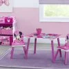 Delta Children Table & Chair Sets Minnie Mouse 4-Piece Playroom Solution – Set Includes Table And 2 Chairs And 6-Bin Toy Organizer