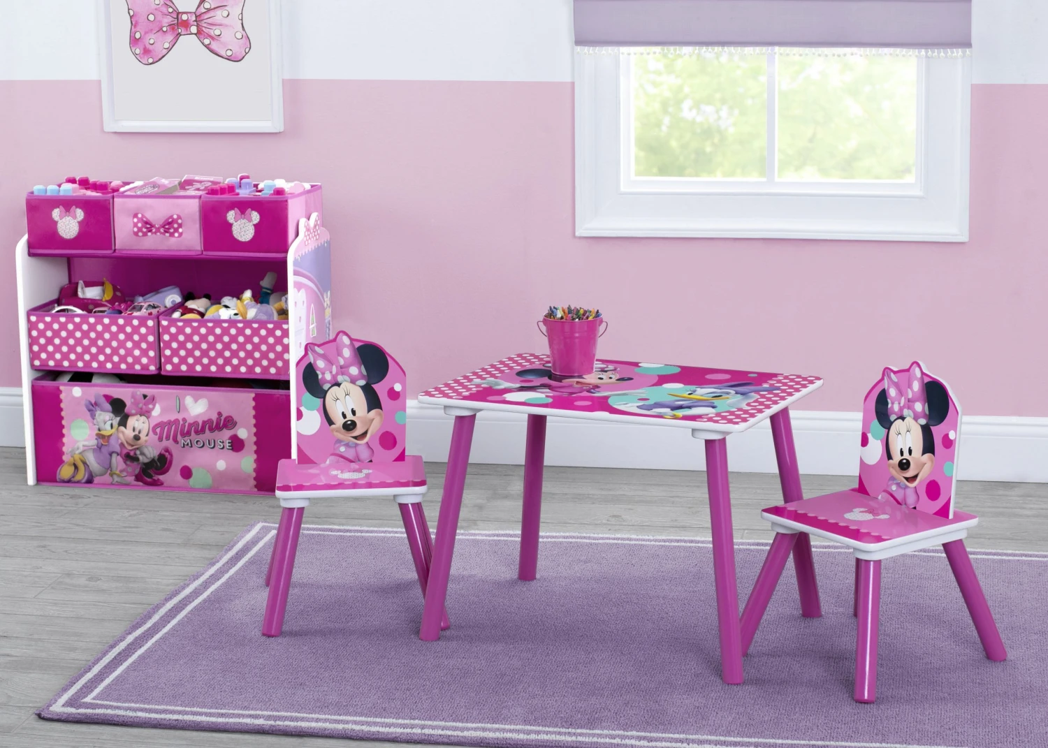 Delta Children Table & Chair Sets Minnie Mouse 4-Piece Playroom Solution – Set Includes Table And 2 Chairs And 6-Bin Toy Organizer 3 Delta Children Table & Chair Sets Minnie Mouse 4-Piece Playroom Solution – Set Includes Table And 2 Chairs And 6-Bin Toy Organizer