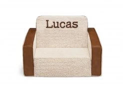 Delta Children Personalized Cozee Flip-Out Sherpa And Faux Leather 2-in-1 Convertible Chair To Lounger For Kids Personalization