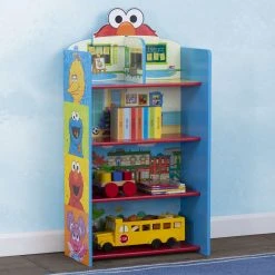 Delta Children Sesame Street Wooden Playhouse 4-Shelf Bookcase For Kids Storage