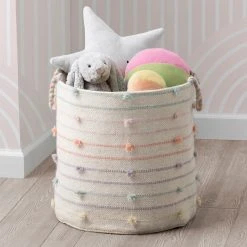 Delta Children Pastel Pom-Pom Handwoven Basket Décor & Accessories