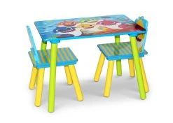 Delta Children Table & Chair Sets Baby Shark 4-Piece Playroom Solution – Set Includes Table And 2 Chairs And 6-Bin Toy Organizer