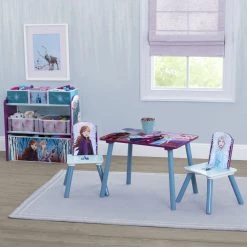 Delta Children Disney Frozen II 4-Piece Playroom Solution – Set Includes Table And 2 Chairs And 6-Bin Toy Organizer Table & Chair Sets