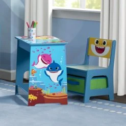 Delta Children Baby Shark Wood Art Desk And Chair Set With Dry Erase Top And Reusable Stickers Activity Desks