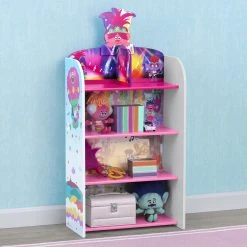 Delta Children Trolls World Tour Wooden Playhouse 4-Shelf Bookcase For Kids