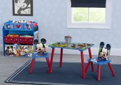 Delta Children Mickey Mouse 4-Piece Playroom Solution – Set Includes Table And 2 Chairs And 6-Bin Toy Organizer Table & Chair Sets