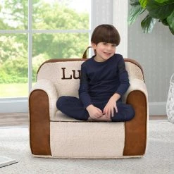 Delta Children Personalization Personalized Cozee Sherpa And Faux Leather Chair For Kids