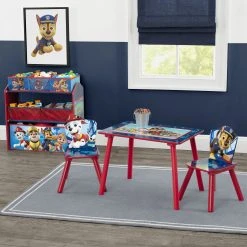 Delta Children Table & Chair Sets Nick Jr. PAW Patrol 4-Piece Playroom Solution – Set Includes Table And 2 Chairs And 6-Bin Toy Organizer