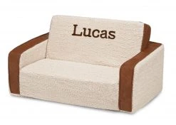 Delta Children Personalized Cozee Flip-Out Sherpa And Leather 2-in-1 Convertible Sofa To Lounger For Kids