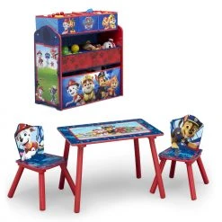 Delta Children Table & Chair Sets Nick Jr. PAW Patrol 4-Piece Playroom Solution – Set Includes Table And 2 Chairs And 6-Bin Toy Organizer
