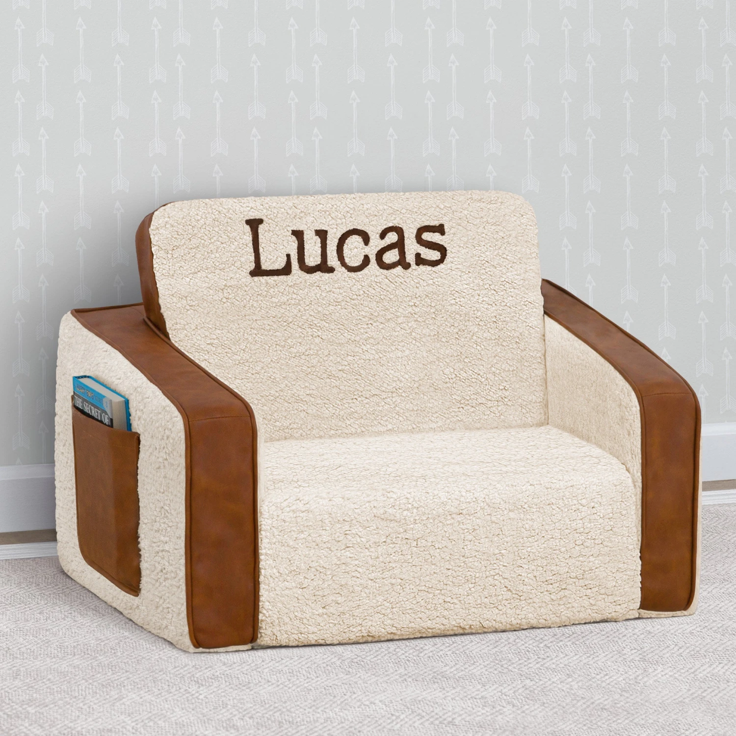 Delta Children Personalized Cozee Flip-Out Sherpa And Faux Leather 2-in-1 Convertible Chair To Lounger For Kids Personalization 8 Delta Children Personalized Cozee Flip-Out Sherpa And Faux Leather 2-in-1 Convertible Chair To Lounger For Kids Personalization