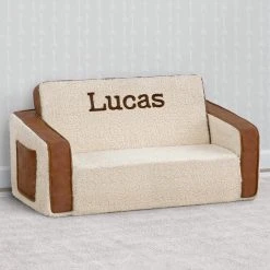 Delta Children Personalized Cozee Flip-Out Sherpa And Leather 2-in-1 Convertible Sofa To Lounger For Kids