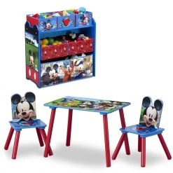 Delta Children Mickey Mouse 4-Piece Playroom Solution – Set Includes Table And 2 Chairs And 6-Bin Toy Organizer Table & Chair Sets