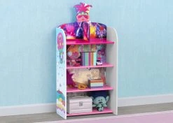 Delta Children Trolls World Tour Wooden Playhouse 4-Shelf Bookcase For Kids
