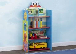 Delta Children Sesame Street Wooden Playhouse 4-Shelf Bookcase For Kids Storage