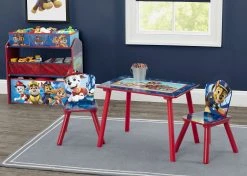 Delta Children Table & Chair Sets Nick Jr. PAW Patrol 4-Piece Playroom Solution – Set Includes Table And 2 Chairs And 6-Bin Toy Organizer