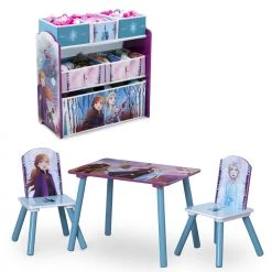 Delta Children Disney Frozen II 4-Piece Playroom Solution – Set Includes Table And 2 Chairs And 6-Bin Toy Organizer Table & Chair Sets