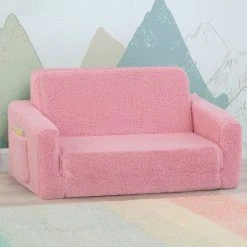 Delta Children Cozee Flip-Out Sherpa 2-in-1 Convertible Sofa To Lounger For Kids Kids’ Chairs