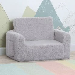 Delta Children Kids’ Chairs Cozee Flip-Out Sherpa 2-in-1 Convertible Chair To Lounger For Kids