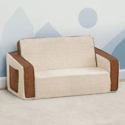 Delta Children Cozee Flip-Out Sherpa And Leather 2-in-1 Convertible Sofa To Lounger For Kids What's New